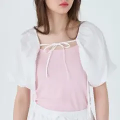 Tina:jojunティーナジョジュンM◇パフスリーブ リボンボレロ ホワイトのサムネイル