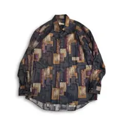 レア 個性派シャツ 90s ヴィンテージ アートデザイン 総柄 レトロ古着