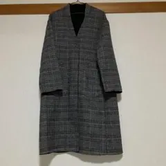 【レプシム】Ｌサイズ　チェスターコート　ロング　チェック　ブラック　リバーシブル