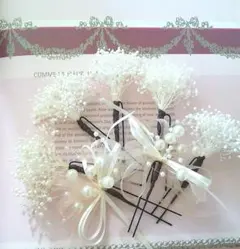 かすみ草とパールリボンホワイトの髪飾り7点セット成人式結婚式成人式髪飾り和装髪飾