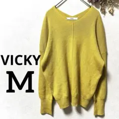 VICKY ビッキー Vネック ニット セーター イエロー ボタン付き袖 M
