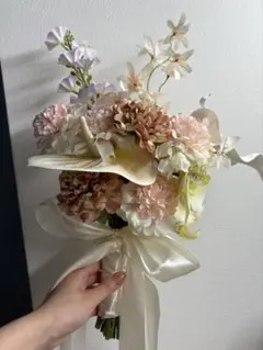 ウェディングブーケ　造花　結婚式　前撮りブーケ　胡蝶蘭　ピンク　黄色　ホワイト