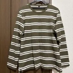 UNIQLO オリーブ ストライプ 長袖カットソー L