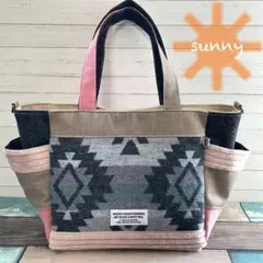 ◆起毛オルテガ×デニム◆サイドポケット付き トートバッグ