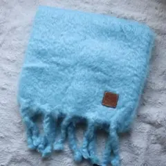 水色 マフラー フリンジ付き