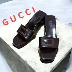 【ジャンク】GUCCI グッチ サンダル 24cm ダークブラウン 金具欠損