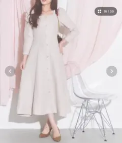 tocco closet パール飾り釦付きパワーショルダーラメツイードワンピース