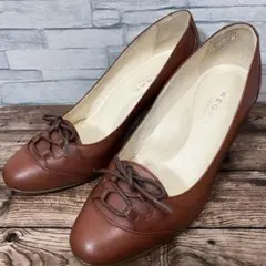 【23.0cm】REGAL プラチナム 本革 パンプス リボン 編み ヒール