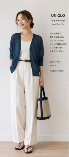 未使用 UNIQLO シアーVネックカーディガン L 青緑