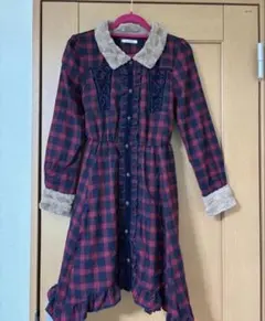 5axes femme チェック柄 ファー襟 長袖ワンピース