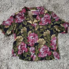 Liberty Hall 花柄 半袖ブラウス 15号 シャツ 肩パッド レトロ