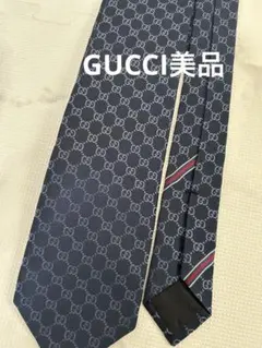 美品】グッチ ネクタイ ネイビー GG柄 シェリーライン【イタリア製