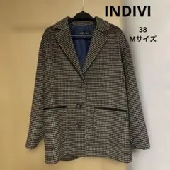 【未使用】INDIVI ウール混ショートコート(ベージュ×千鳥)