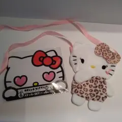 新品◇ハローキティ　アニマル柄ポシェット＆ステッカー　ガチャ