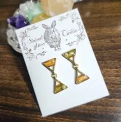 砂時計のようなポストピアス／イヤリング オレンジ × グリーン No.1925