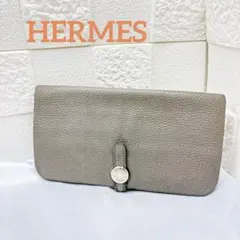 HERMES エルメス ドゴンGM 長財布 レザー グレー □R刻印のサムネイル