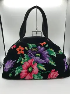 状態良好 ■ フェイラー FEILER ハンドバッグ 黒 花柄 持ち手37cm