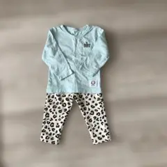 水色長袖Tシャツ＆レオパード柄パンツセット