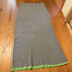 リブニット ロングタイトスカート グレー×グリーンのサムネイル