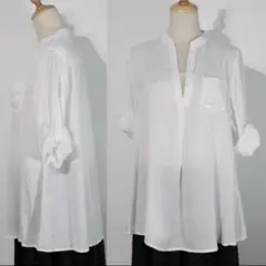 NATURAL BEAUTY BASIC スタンドカラーVネック ブラウス M