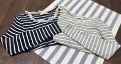 アースミュージック&エコロジー　ストライプカットソー　ネイビーグレー2枚セット