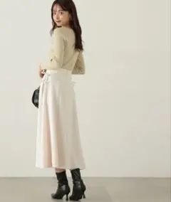 新品プロポ フレアロングスカート サイドリボン付き