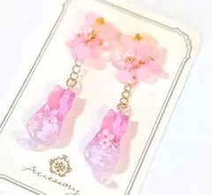猫☆ネコ フラワー☆レジン ピアス イヤリング チャーム - メルカリ