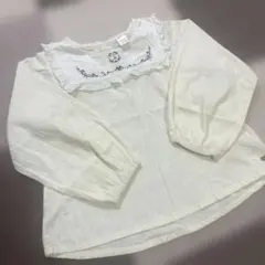 美品テータテート襟付きボリューム袖ブラウス　120 長袖　白クリーム　可愛い