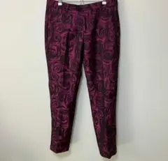 スラックス　バラ　花柄　ワインレッド　紫　L 古着　結婚式　古着