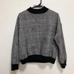 チェック柄ニットセーター 長袖 ハイネック