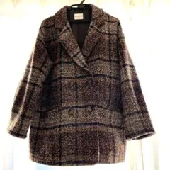 ウール混紡 チェック柄 ダブルブレストコート