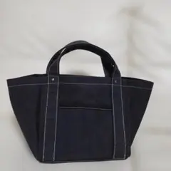 デニムトートバッグ ダークブルー 外ポケット付き