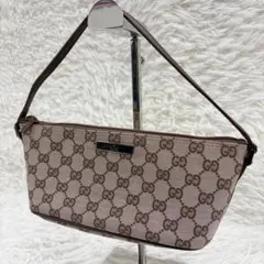 極美品 GUCCI グッチ アクセサリーポーチ GG柄 キャンバス ブラウン系