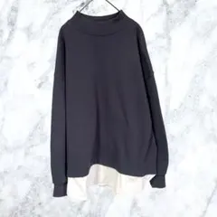 12595 ショコラフィネローブ レイヤード風 プルオーバー 紺 ボトルネック