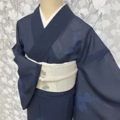 新品未使用 正絹 夏着物 絽 藍小紋 裄68 身丈164 夏帯プレゼント