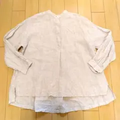 無印良品 リネン100％ バンドカラーシャツ M〜L アイボリー系 ゆったり