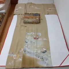 【フルセット】訪問着→駒刺繍 雪輪 暈し染め 正絹 逸品 袋帯→高級 正絹 六通