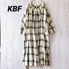 ケービーエフ ロングガウンワンピース チェック柄　コットンリネン 前開き 羽織り