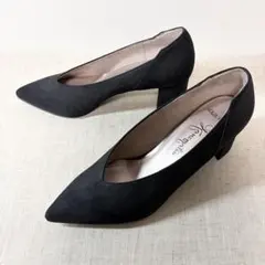 極美品★銀座かねまつ パンプス スエード ポインテッドトゥ Vカット 晴雨兼用
