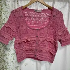 nokko様専用ZARAピンク キラキラレース編み 半袖カーディガン