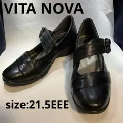 【VITA NOVA】甲ストラップ　ローヒールパンプス　21.5EEE　黒のサムネイル