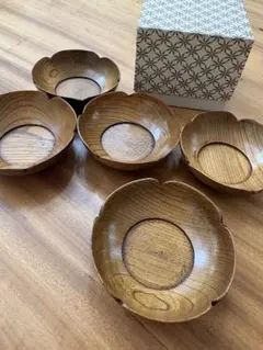 木製 茶托 5枚セット 花型