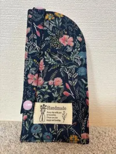 ❤️メガネケース❤︎紺地に花柄❤︎裏地はピンクのドット柄❤︎ハンドメイド❤️