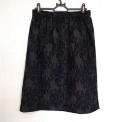ネイビー系 花柄 タイトスカート ひざ丈