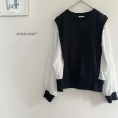BEAMS HEARTふんわり袖 異素材切替 プルオーバーブラックg025のサムネイル