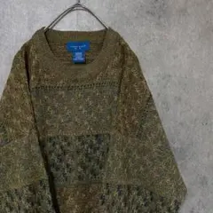 90s vintage 総柄ニット　セーター　メンズ　M 古着　個性派　Y2