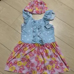 フリル付きワンピース水着 キャップ付き