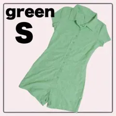 グリーン 半袖 オールインワン サロペット ショート丈 Sサイズ　スポーツ