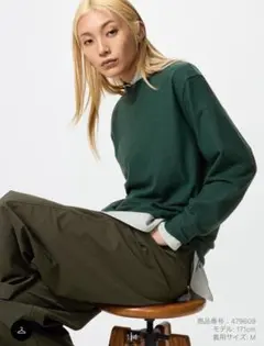 新品未使用　ユニクロ　ソフトニットフリースクルーネック　長袖　グリーン　L