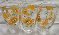 昭和レトロ 花柄デザイン ガラスコップ 3個セット